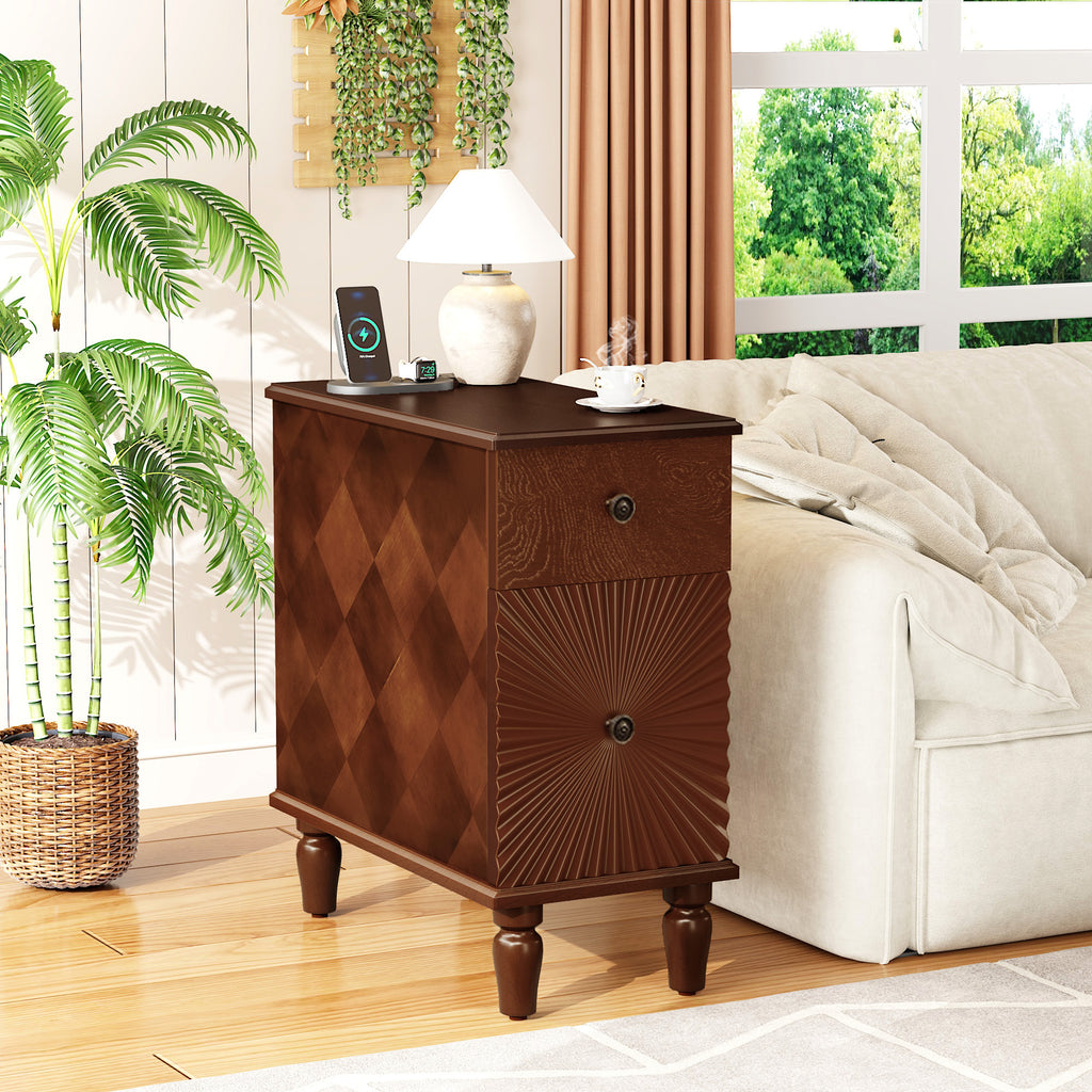 2 Drawer Modern Sofa Side Table, Narrow Side Table, Slim Nightstand for Living Room, Bedroom(Expect Arrival Date 2025/4/16) - Grand Goldman Shop