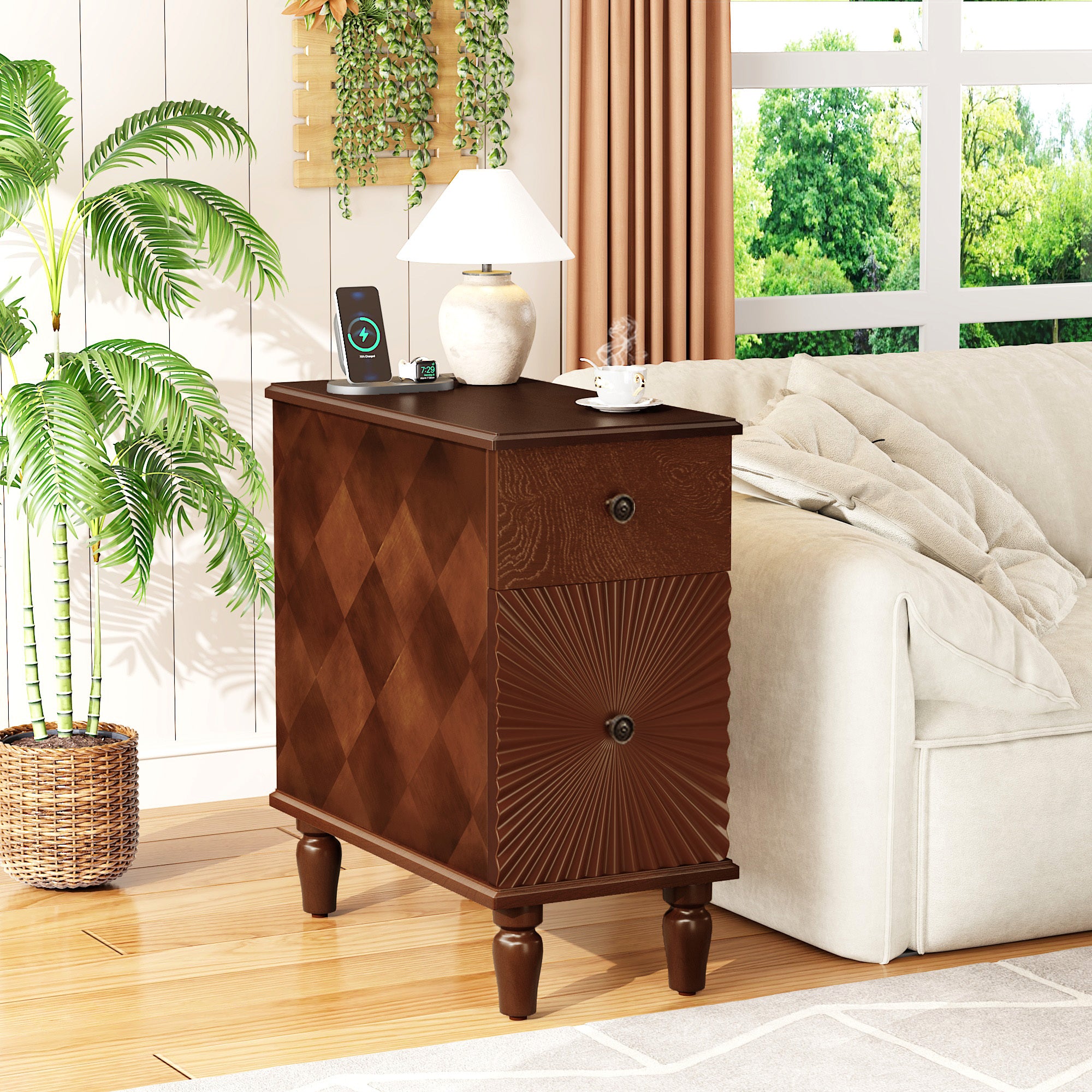 2 Drawer Modern Sofa Side Table, Narrow Side Table, Slim Nightstand for Living Room, Bedroom(Expect Arrival Date 2025/4/16) - Grand Goldman Shop