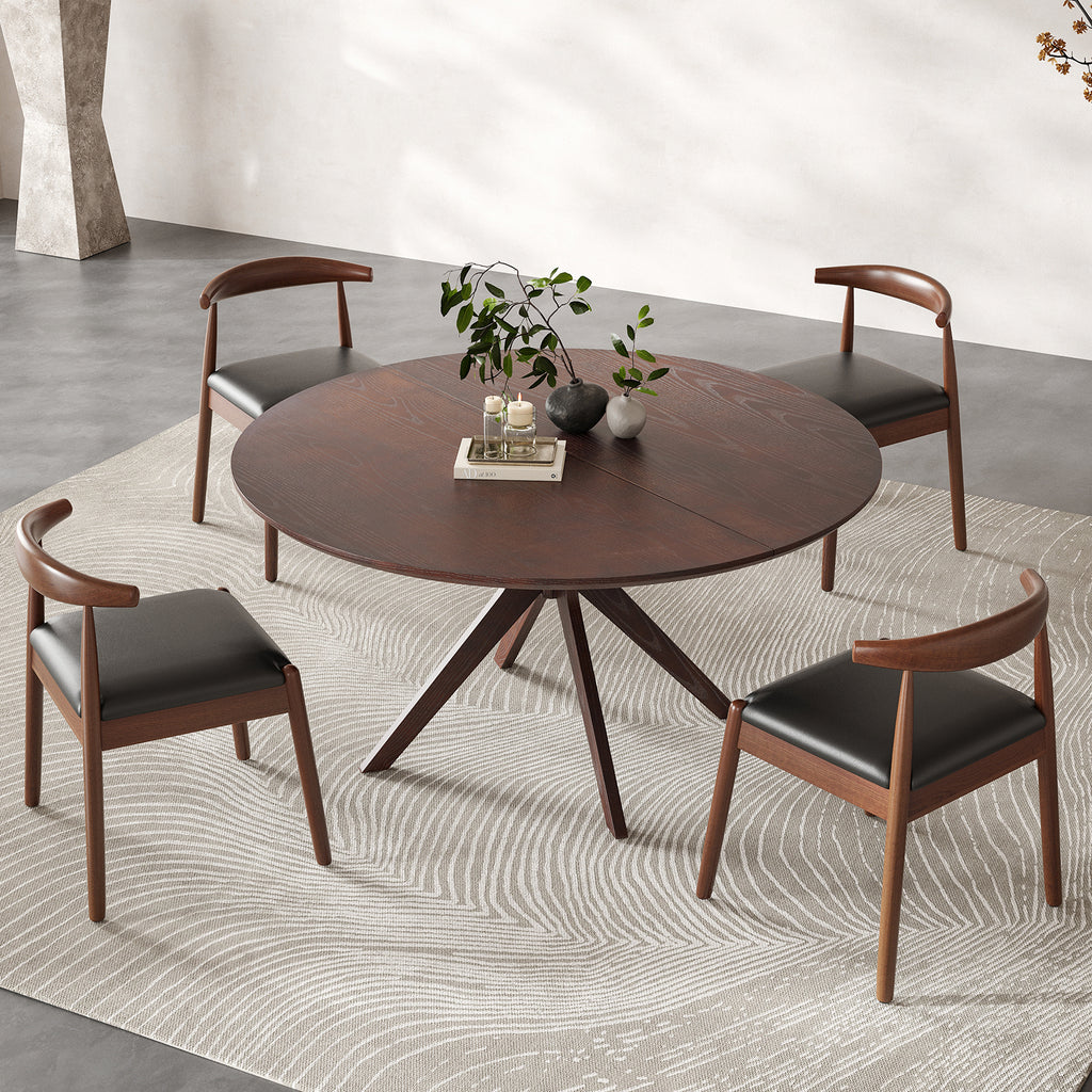 47.2' Solid Wood Round Dining Kitchen Table for 4-6 People with Intersecting Pedestal Base - Grand Goldman Shop