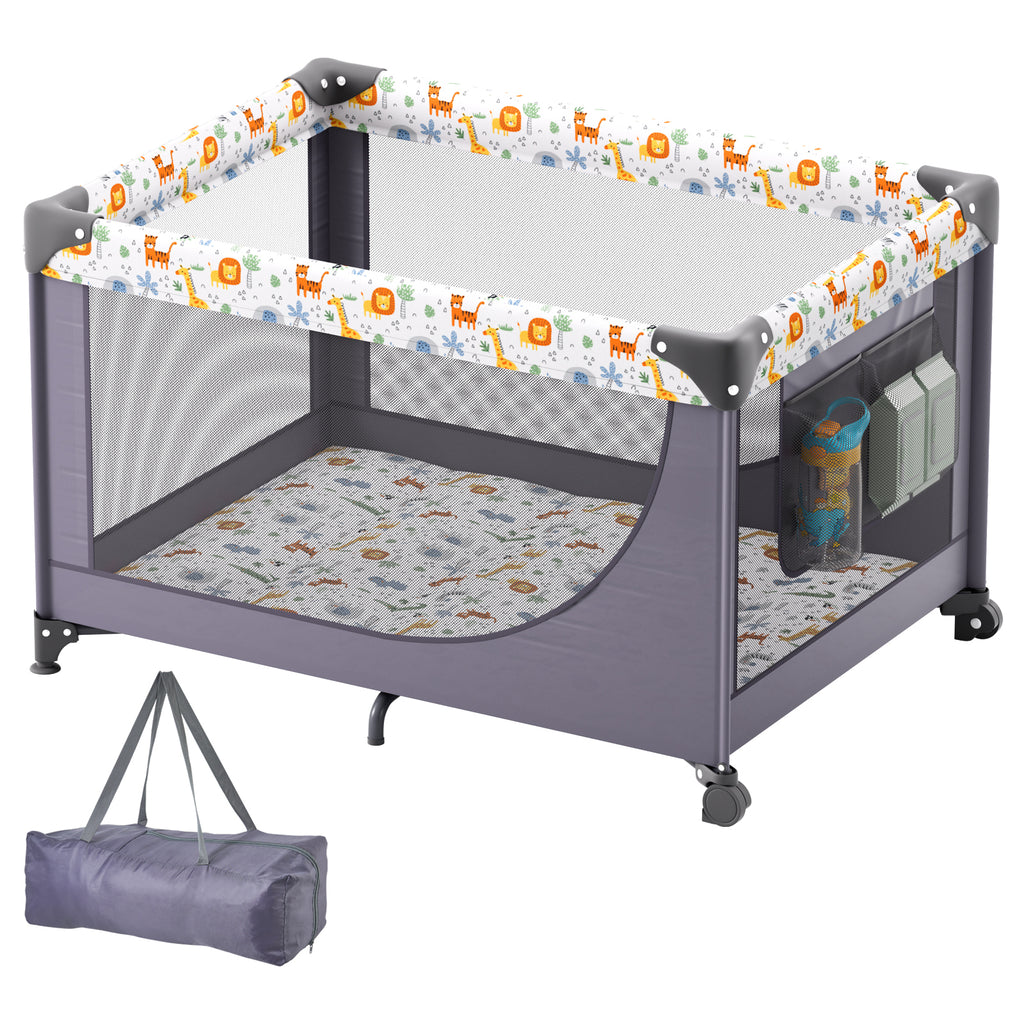Baby Playpen Quick-Folding Portable Baby Toddler Fence Play Yard & Wheels - Grand Goldman