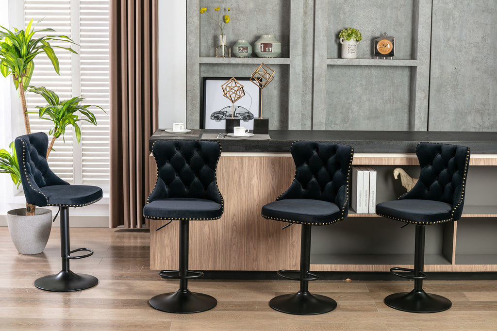 A&A Furniture,Swivel Velvet Barstools Adjusatble Seat Height from 25-33 Inch,17.7 inch base, Modern Upholstered Bar Stools with Backs Comfortable Tufted for Home Pub and Kitchen Island,Black,Set of 2 - Grand Goldman Shop