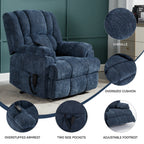 Dual Motor Heat Massage Infinite Position Up to 350 LBS Electric Power Lift Recliners with Power-Remote, Medium-firm and Heavy Duty, Blue - Grand Goldman Shop