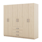 6-Doors Wooden Wardrobe Storage for Bedroom, with Big Drawers, Natural - Grand Goldman Shop