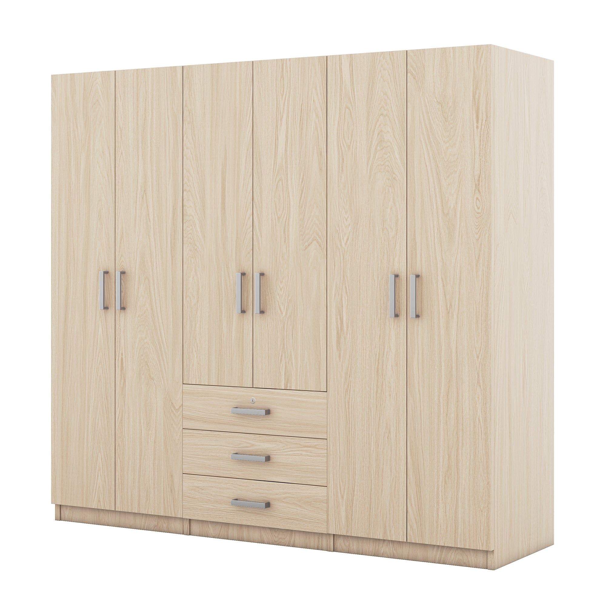 6-Doors Wooden Wardrobe Storage for Bedroom, with Big Drawers, Natural - Grand Goldman Shop
