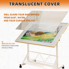 (WHITE) Wooden 1500 Piece Puzzle Table with Drawer, 35'*27.17' Adjustable Puzzle Table, 360° Tilting Puzzle Table with Legs a