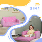 Qaba 2 in 1 Kids Sofa Chair, Toddler Couch with Glow in The Dark Cosmic Patten, Washable Cover, Fold Out Convertible Sofa to 