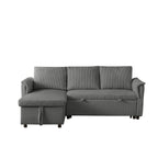 Loveseat Sofa with Chaise Lounge L-Shaped Modular Convertible Sofa with Storage Chaise, Corduroy Tufted Upholstered Sleeper Sectional Sofa,Pull Out Sleep Couch Bed and Reclining Backrest-Gray - Grand Goldman Shop