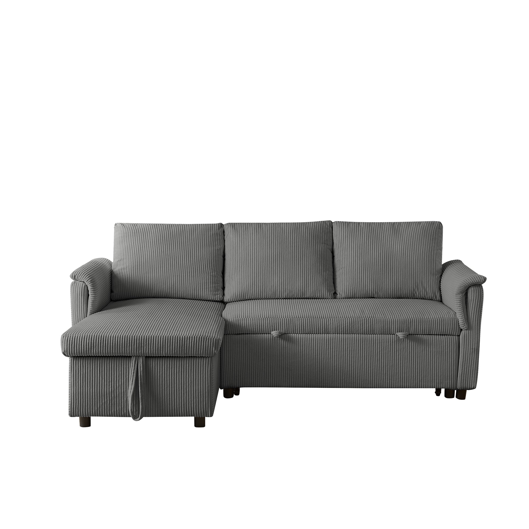 Loveseat Sofa with Chaise Lounge L-Shaped Modular Convertible Sofa with Storage Chaise, Corduroy Tufted Upholstered Sleeper Sectional Sofa,Pull Out Sleep Couch Bed and Reclining Backrest-Gray - Grand Goldman Shop