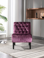 COOLMORE Modern Velvet Armless Accent Living Room Chair / Leisure Chair,Upholstered Fabric Button Comfortable Chair with Wooden Legs for Bedroom, Living Room, Office (Purple Velvet) - Grand Goldman Shop