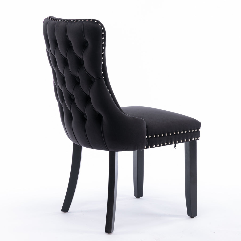 Upholstered Wing-Back Dining Chair with Backstitching Nailhead Trim and Solid Wood Legs,Set of 2, Black,SW8809BK, KD - Grand Goldman Shop