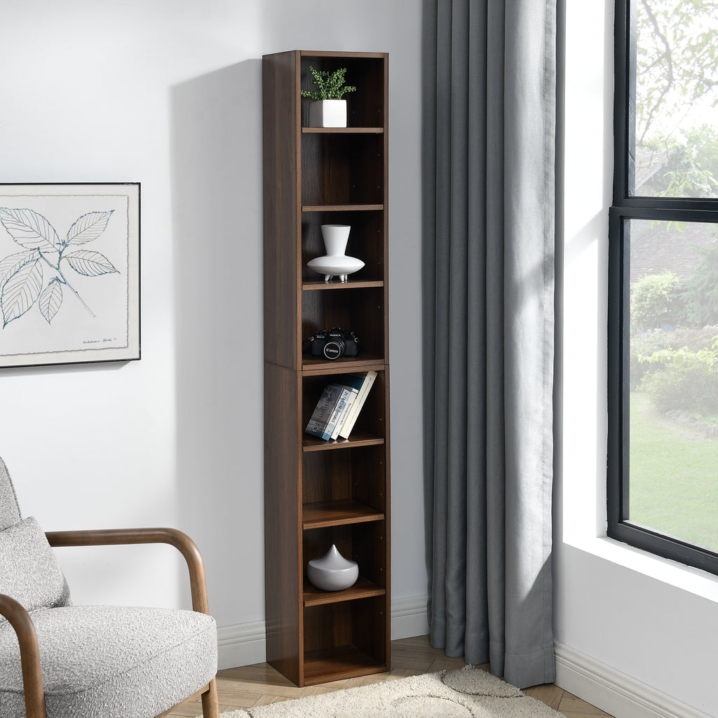8-Tier Media Tower Rack, CD DVD Slim Storage Cabinet with Adjustable Shelves, Tall Narrow Bookcase Display Bookshelf for Home Office,Multi-functional double-decker bookcase - Grand Goldman Shop