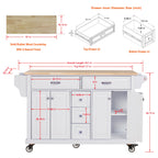 Kitchen Island with Rubber wood Countertop, Kitchen Cart on 5 Wheels with Storage Cabinet and 5 Drawers for Dinning Room, White - Grand Goldman Shop