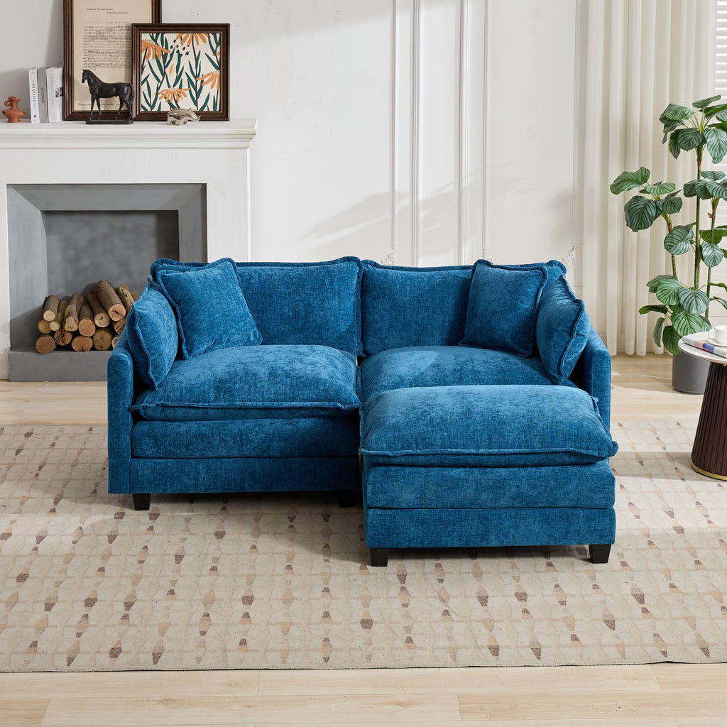 Cloud Sofa Ottoman only, Modern Sectional Couch, for Living Room Bedroom and Apartment, Comfy Double Layer Upholstered Seat Cushion, Breathable Chenille Fabric, Blue - Grand Goldman Shop