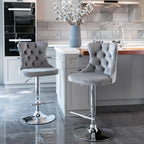 A&A Furniture,Swivel Velvet Barstools Adjusatble Seat Height from 25-33 Inch, Modern Upholstered Chrome base Bar Stools with Backs Comfortable Tufted for Home Pub and Kitchen Island（Gray,Set of 2） - Grand Goldman Shop