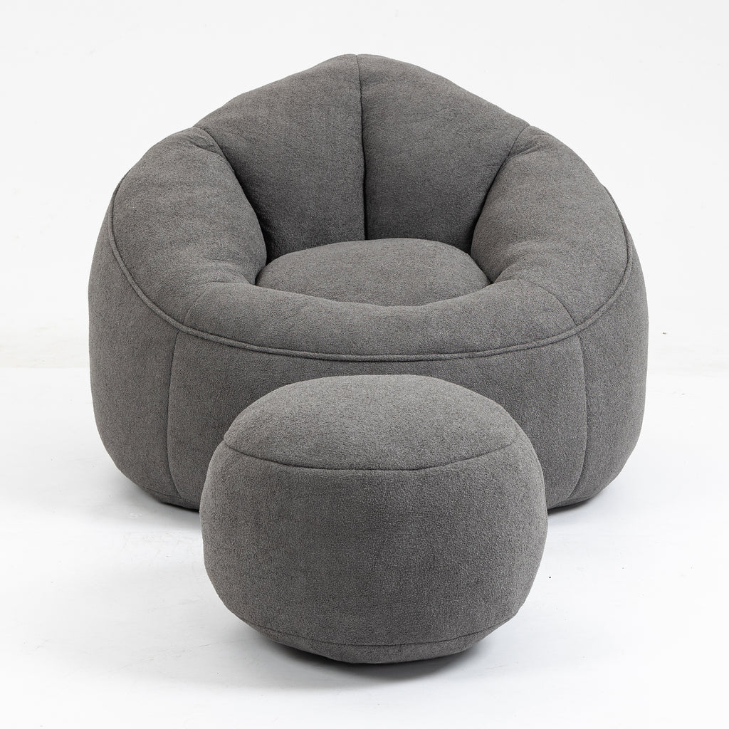 Bedding Bean Bag Sofa Chair with High-Pressure Foam and Footrest, Grey Microfiber - Grand Goldman Shop