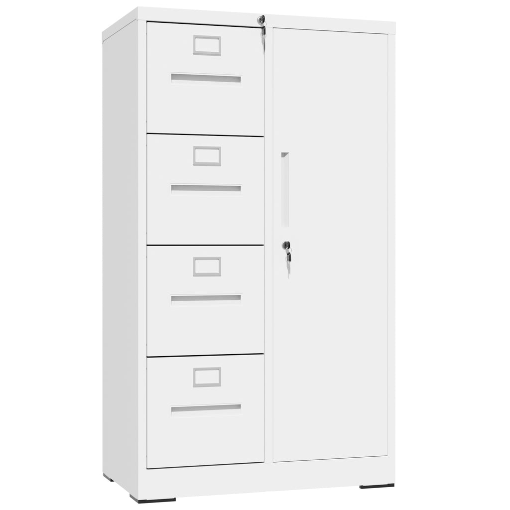 Metal Storage Vertical Filing Cabinet with Lock, Steel File Locker with 4 Drawers and 1 door for School, Living Room, Bedroom