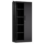 71'H Metal Garage Storage Cabinet, Black Tool Steel Locking Cabinet with Doors and 4 Shelves, Tall Cabinets for Garage Storag
