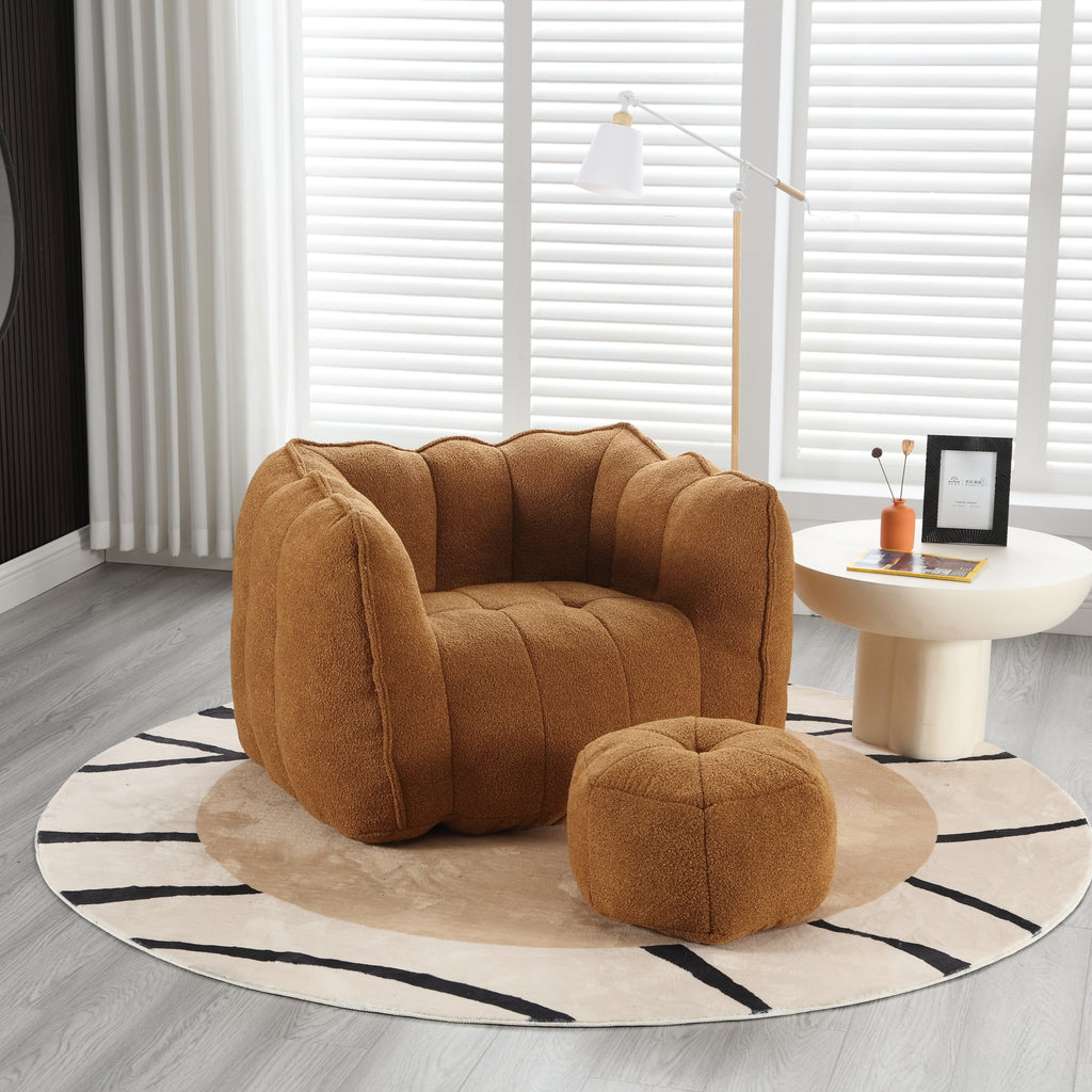 Soft Chenille Bean Bag Chair with High Resilient Foam for Living Room and Bedroom, Comfortable Square Lazy Sofa with Footstool for Adults - Grand Goldman Shop