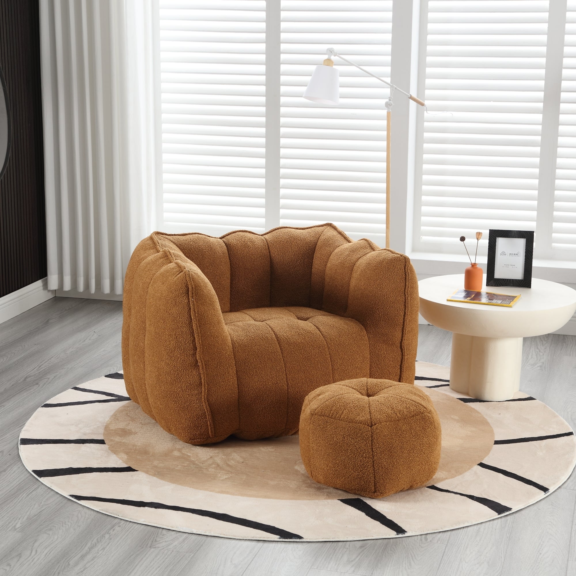 Soft Chenille Bean Bag Chair with High Resilient Foam for Living Room and Bedroom, Comfortable Square Lazy Sofa with Footstool for Adults - Grand Goldman Shop