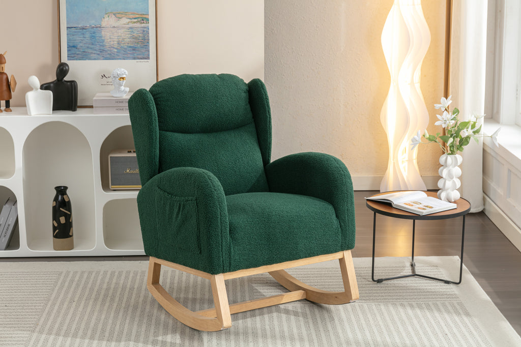 049-Teddy Fabric Rocking Chair With Packet Wood Legs,Green - Grand Goldman Shop