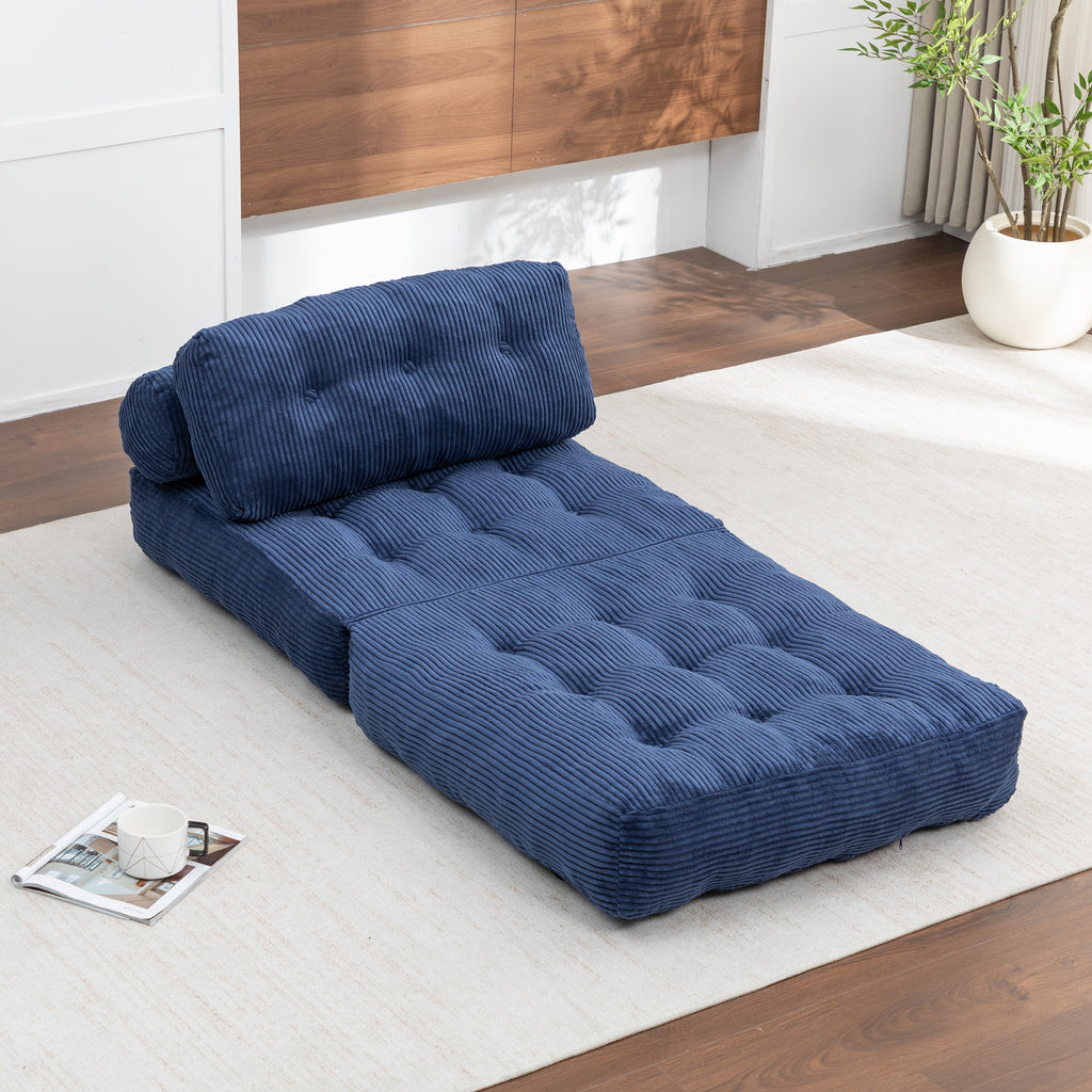 Folding Sofa Bed, Convertible Sleeper Chair with Pillow Foldable Mattress with Back Support, Portable Fold Out Chair Bed Comfy Floor Sofa Lounge for Living Room Bedroom, Dark Blue, Single - Grand Goldman Shop