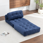 Folding Sofa Bed, Convertible Sleeper Chair with Pillow Foldable Mattress with Back Support, Portable Fold Out Chair Bed Comfy Floor Sofa Lounge for Living Room Bedroom, Dark Blue, Single - Grand Goldman Shop