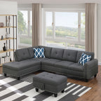 Alger Modern 98' Wide Left Hand Facing Sofa & Chaise with Ottoman in Dark Gray Linen - Grand Goldman Shop