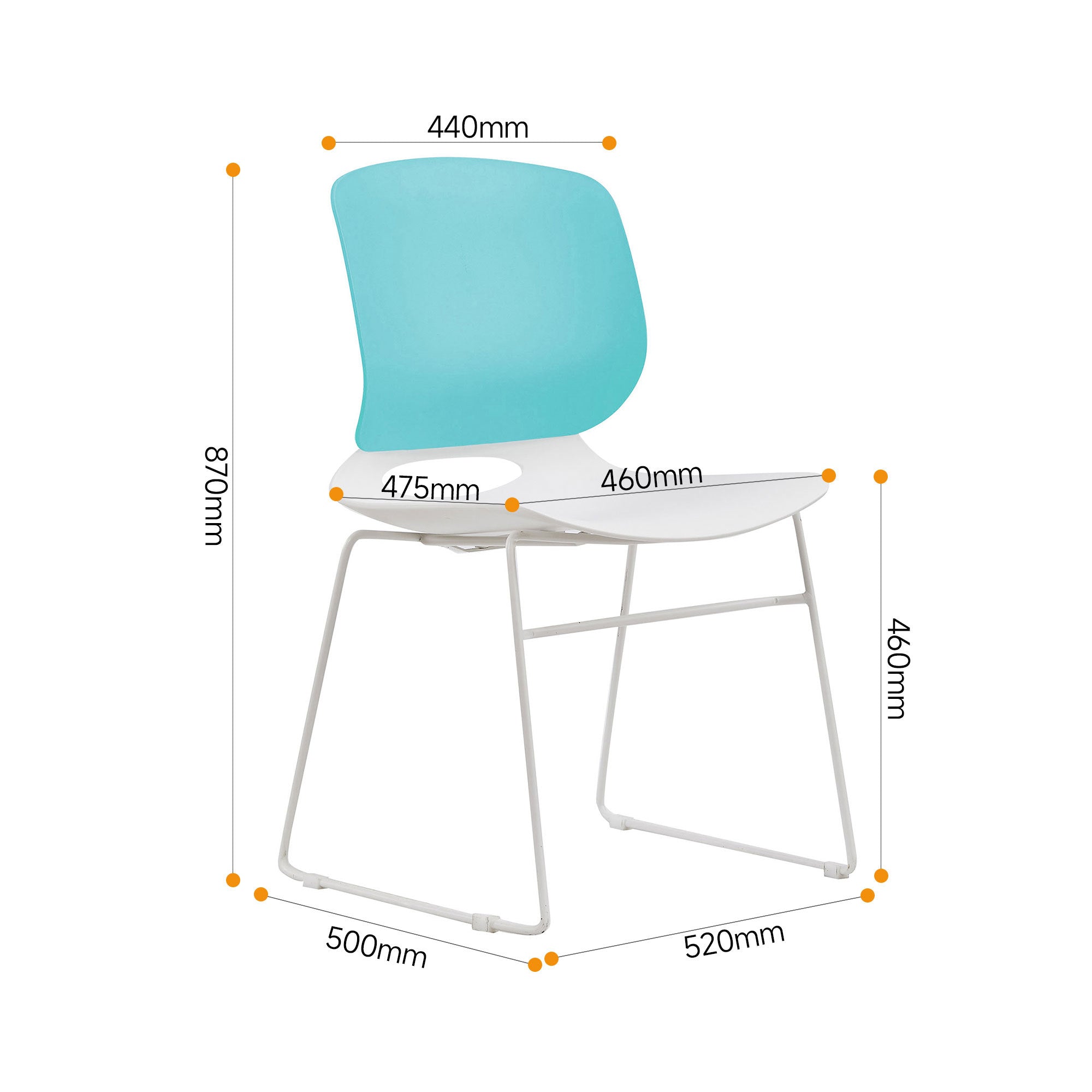 Modern Stacking Chairs Set of 4 in White and Blue with Polypropylene Seat and Fiberglass Reinforced Back, 18.9 x 19.7 x 34.45