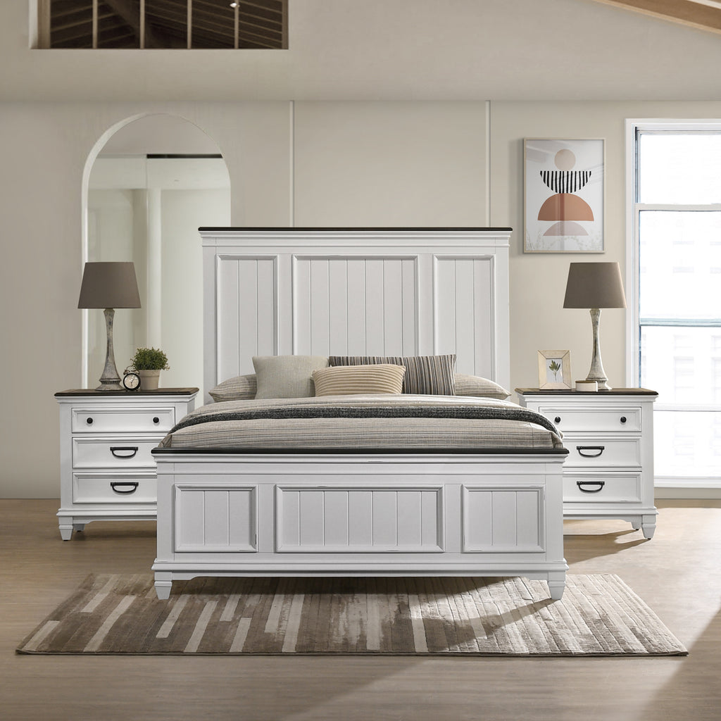 Clelane 3-Piece Wood Bedroom Set, Shiplap Panel Queen Bed and 2 Nightstand - Grand Goldman Shop