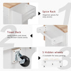 K&K 59.3' Kitchen Island with Storage 2 Pull Out Cabinet Organizers & Rubber Wood Drop Leaf, Rolling Kitchen Island with Trash Can Storage, Power Outlet, Spice & Towel Rack for Kitchen, Dining, White - Grand Goldman Shop