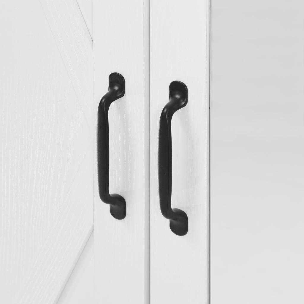 2 Door Wood Wardrobe for Bedroom with Hanging Clothing Rod inside the Cabinet and 2 Drawers for Storage Organization, Built-in induction light Multifunctional Closet with Mirror, White - Grand Goldman Shop
