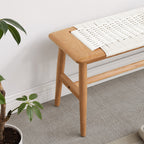 Design Natural Oak Wood Dining Bench Bed Bench with Handwoven Cane Seat in White - Grand Goldman Shop