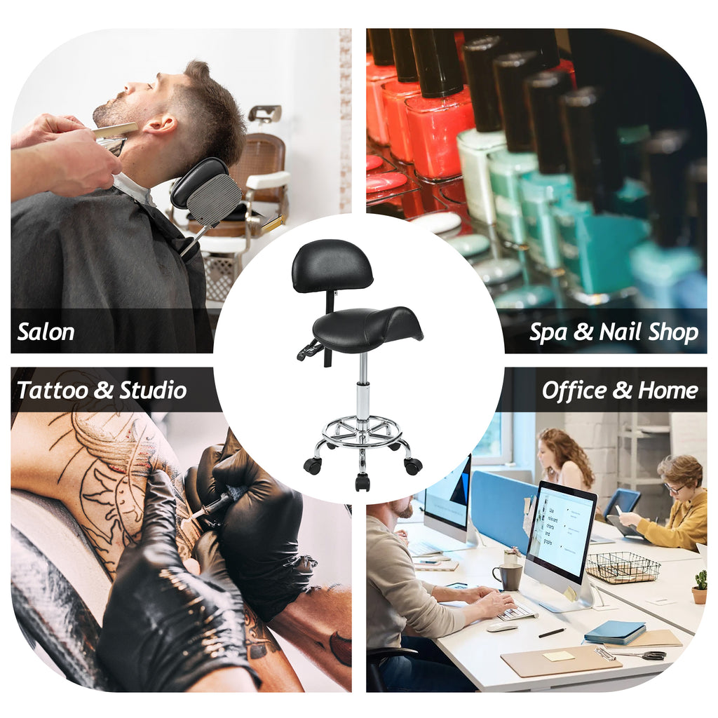 Saddle Stool with Back Support, Rolling Stools with Foot Rest, Ergonomic Adjustable Stool with Wheels, Backrest Adjustable Height & Angle for Salon Spa Tattoo Massage Swivel Stool Chair.(N753P243053B) - Grand Goldman Shop