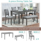 6PCs Kitchen Dining Set, Rectangular Wooden Dining Table with 4 Upholstered Chairs and a Bench, Dining Table Set for 6 People, Living Room, Home Bar and Kitchen, Gray - Grand Goldman Shop