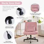 Light Pink Velvet Criss Cross Armless Office Chair with Wheels - Comfortable & Stylish for Home Office, Meditation, and Makeu