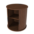 Mid Century Modern Cylinder End Table with Built-in Charging Station & Sliding Door, 2-Tier Storage Round Nightstand with USB Ports, Walnut Bedside Table for Living Room, Bedroom, Entryway - Grand Goldman Shop