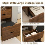 3-in-1 Vanity Desk with Lighted Mirror & Stool, Flip Top Makeup Dressing Table in Walnut Finish, Compact Storage for Bedroom, Bathroom, Dressing Room, 23.62'L - Grand Goldman Shop