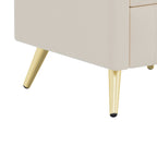 Upholstered Wooden Nightstand with 3 Drawers and Metal Legs&Handles, Bedside Table with Marbling Stickers Worktop - Beige - Grand Goldman Shop