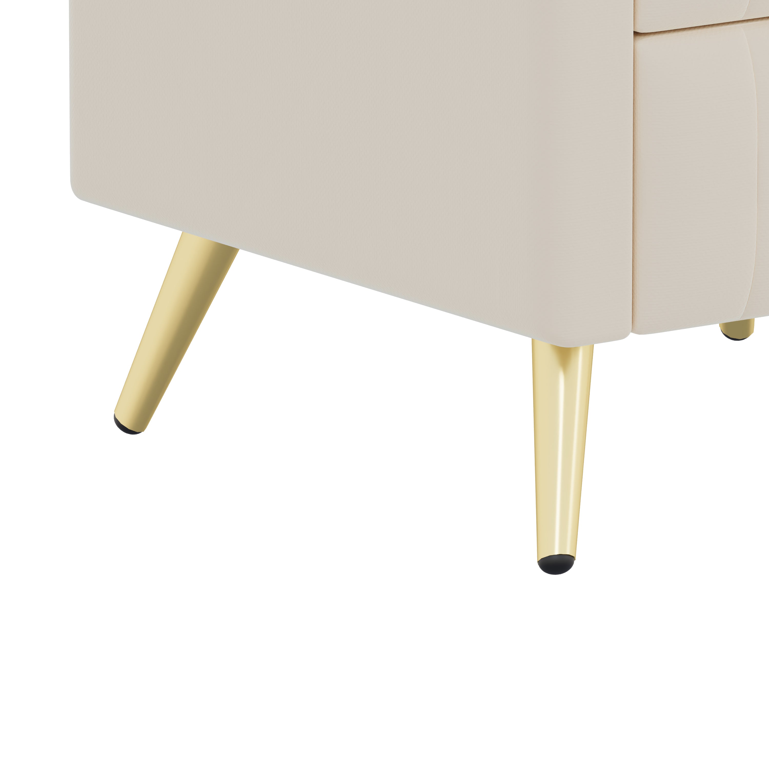 Upholstered Wooden Nightstand with 3 Drawers and Metal Legs&Handles, Bedside Table with Marbling Stickers Worktop - Beige - Grand Goldman Shop