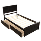 Espresso Platform Storage Bed with 2 Wheel-Base Drawers, Twin Size Frame, Pine Wood and MDF Construction - Grand Goldman Shop