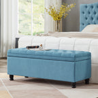Upholstered tufted button storage bench ,Linen fabric entry bench with spindle wooden legs, Bed bench- Light Blue - Grand Goldman Shop