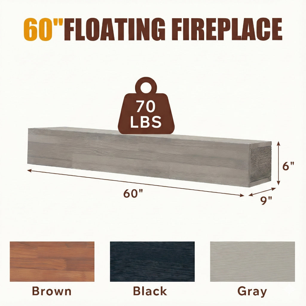 60' Rustic Wood Fireplace Mantel,Wall-Mounted & Floating Shelf for Home Decor - Grand Goldman Shop