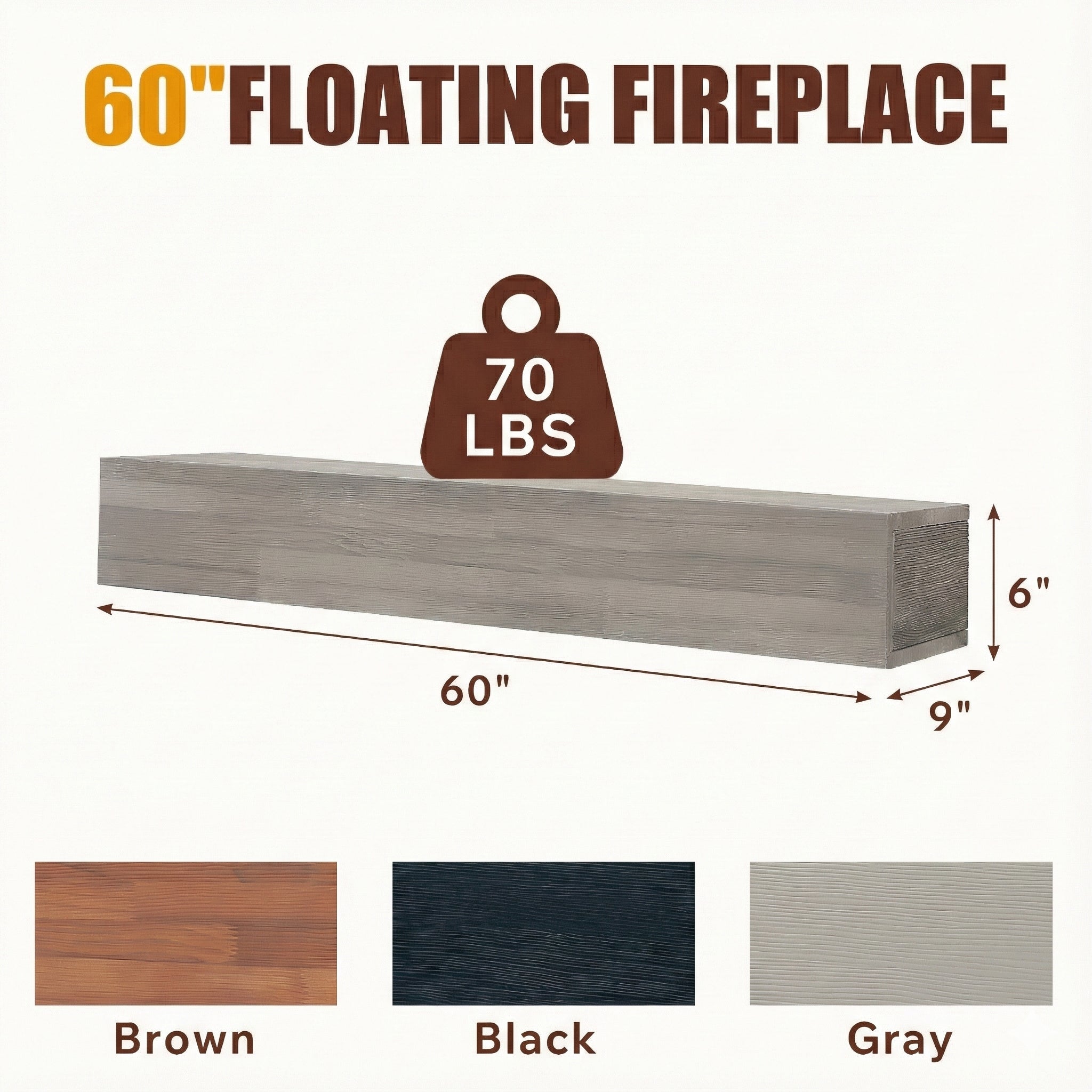 60' Rustic Wood Fireplace Mantel,Wall-Mounted & Floating Shelf for Home Decor - Grand Goldman Shop