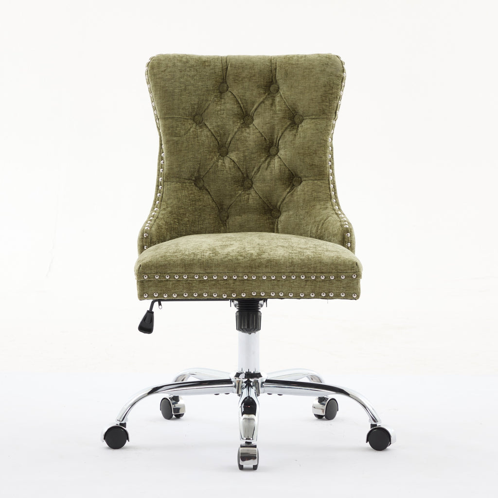A&A Furniture Office Chair,Modern Chenille Upholstered Tufted Button Home Office Chair with Chrome Metal Base,Adjustable Desk