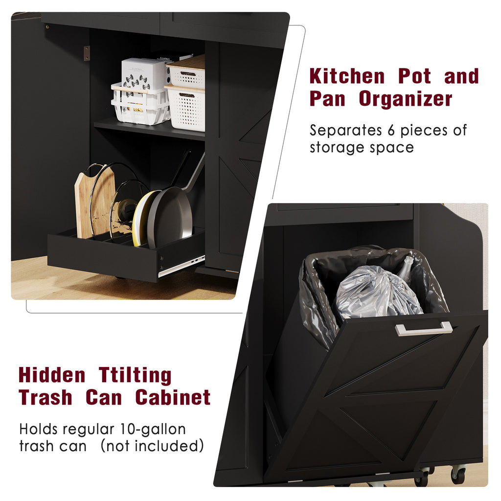 K&K 47.2' Farmhouse Kitchen Island with Drop Leaf, Kitchen Storage Island with Removable Side Racks, Two Drawers, Rolling Kitchen Cart on Wheels with Towel Rack, for Home, Kitchen, Dining Room, Black - Grand Goldman Shop