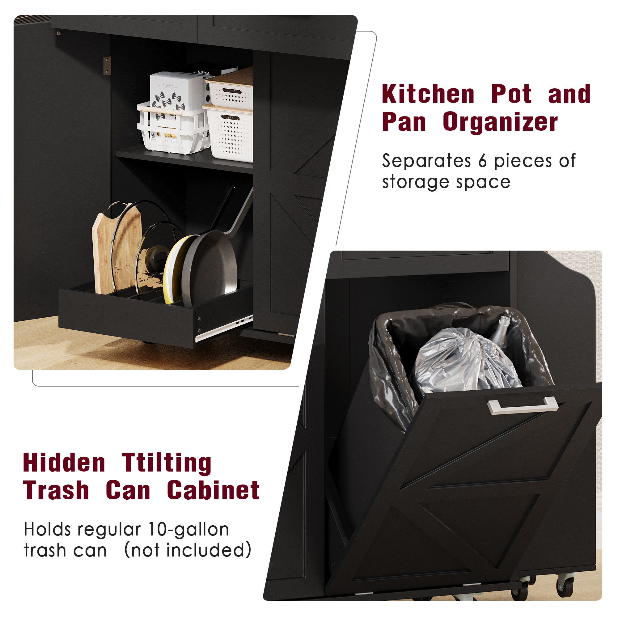 K&K 47.2' Farmhouse Kitchen Island with Drop Leaf, Kitchen Storage Island with Removable Side Racks, Two Drawers, Rolling Kitchen Cart on Wheels with Towel Rack, for Home, Kitchen, Dining Room, Black - Grand Goldman Shop