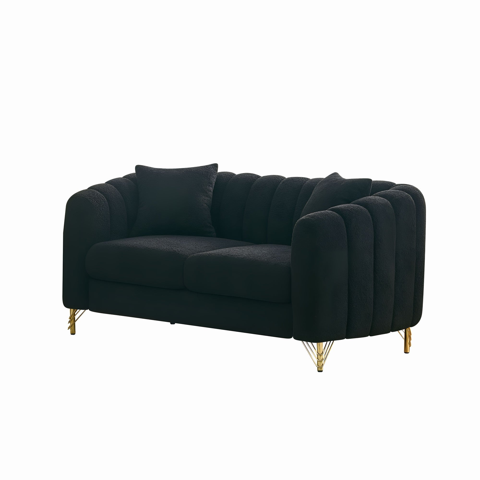 Modern Chenille Loveseat Sofa with Gold Metal Legs, Black Upholstery for Living Room and Bedroom - Grand Goldman Shop