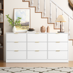 White 9 Drawer Dresser, 63' Large Deep Chest of Drawers, Wooden Dresser Storage Cabinet with 9 Drawers for Bedroom, Long Dressers for Living Room, Hallway - Grand Goldman Shop