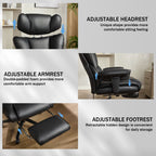 Office Chair with Foot Rest and Waist Lumber Support, Ergonomic Gaming Chair with Adjustable Height Headrest, High-Back Leath