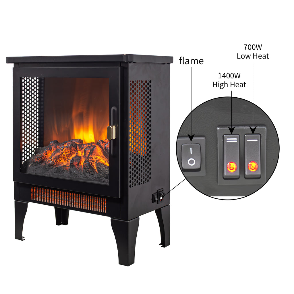 18 inch Freestanding Electric Fireplace Stove heater with 3D Flame effect,Black - Grand Goldman Shop